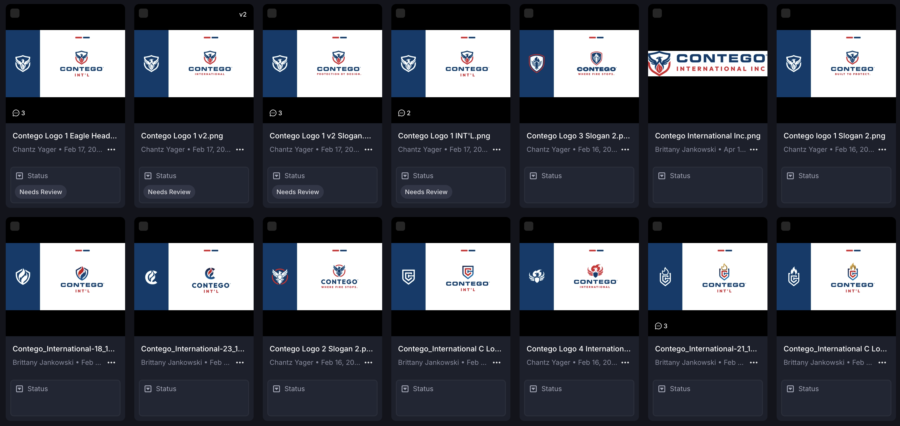 Dozens of Contego logo concepts explored during the rebrand